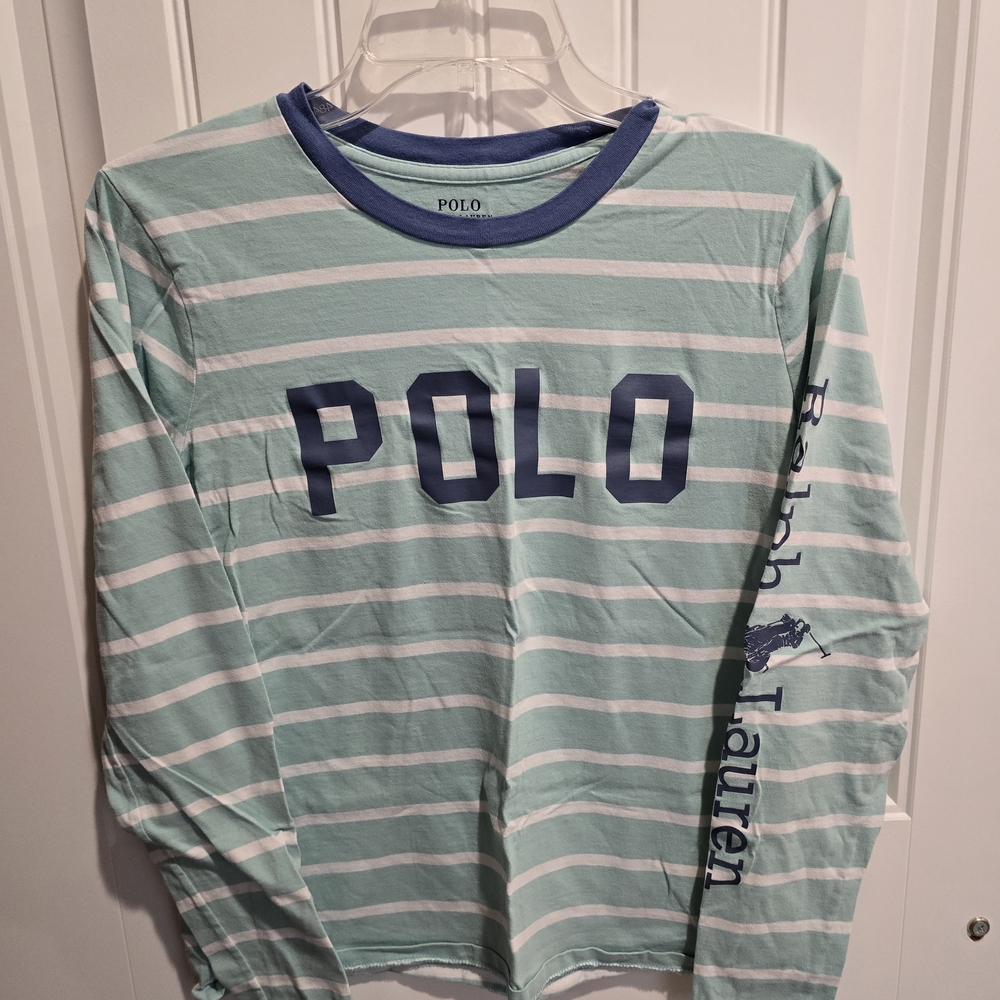 Polo by Ralph Lauren Mint Green White Striped Long Sleeve Tee